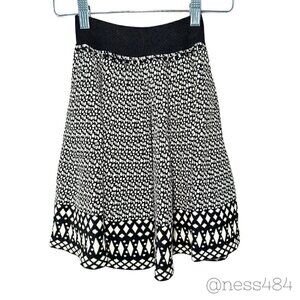 Stella & Jamie Black White Geometric Print Knit Skater Skirt Small